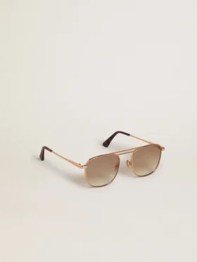 Sonnenbrille im Aviator-Stil mit goldenem Rahmen und beigen Gläsern