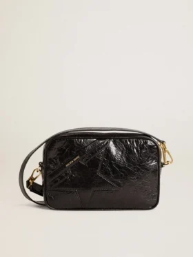 Star Bag aus glänzendem schwarzem Leder mit Ton-in-Ton-Stern