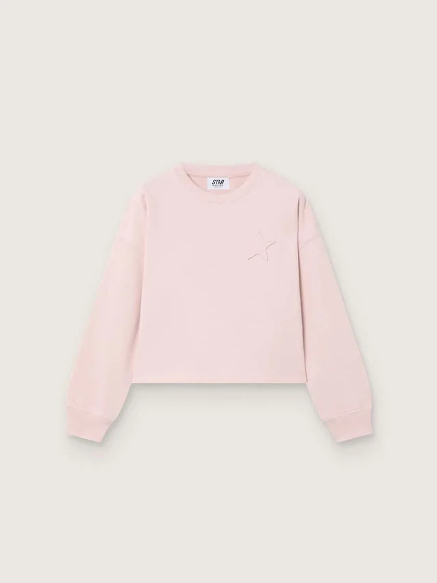 Star-Cropped-Sweatshirt für Mädchen aus rosa Baumwolle mit Aufnäher und Logo