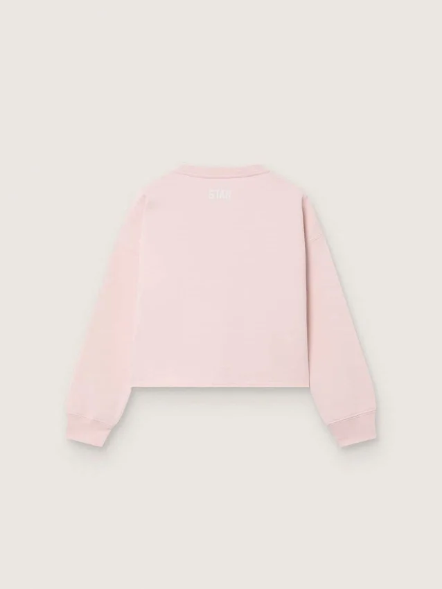 Star-Cropped-Sweatshirt für Mädchen aus rosa Baumwolle mit Aufnäher und Logo