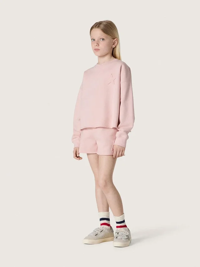Mädchenshorts «Star» aus rosa Baumwolle mit Aufnäher und Logo