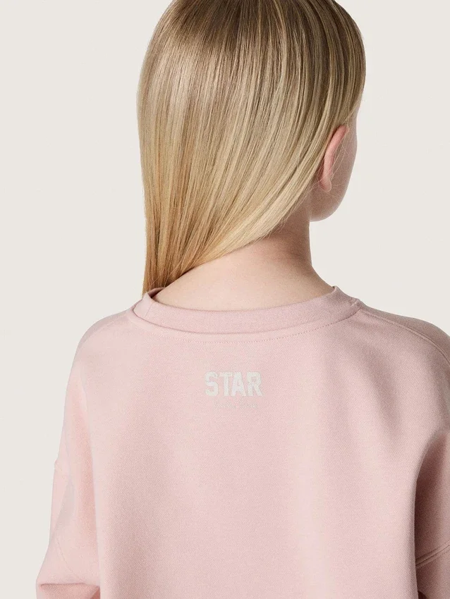 Star-Cropped-Sweatshirt für Mädchen aus rosa Baumwolle mit Aufnäher und Logo