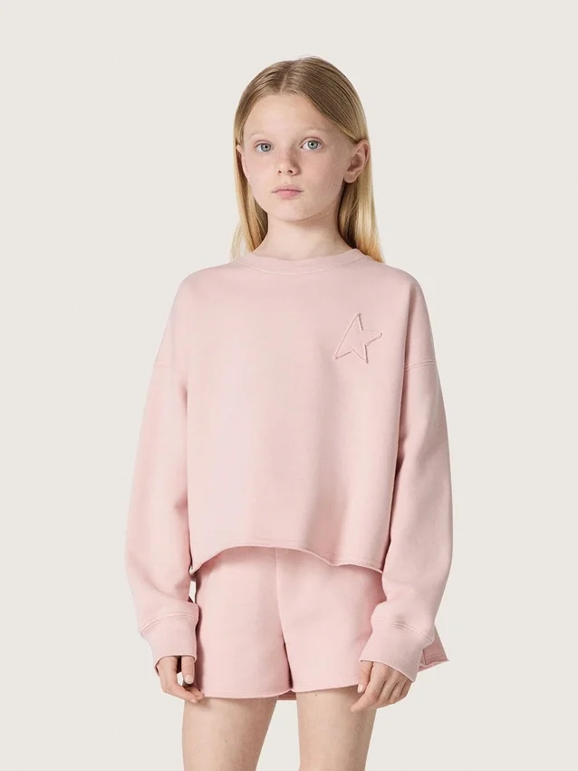Star-Cropped-Sweatshirt für Mädchen aus rosa Baumwolle mit Aufnäher und Logo