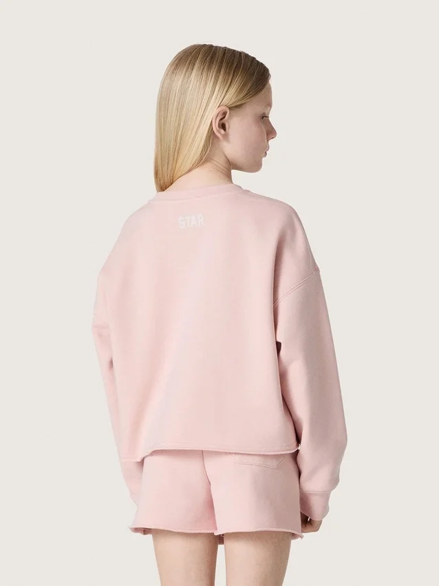 Star-Cropped-Sweatshirt für Mädchen aus rosa Baumwolle mit Aufnäher und Logo