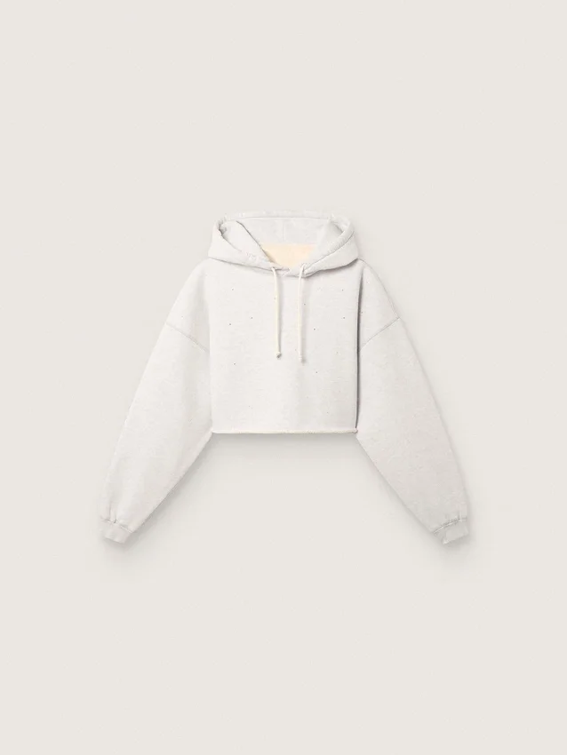 Star Damen-Cropped-Hoodie aus grau melierter Baumwolle