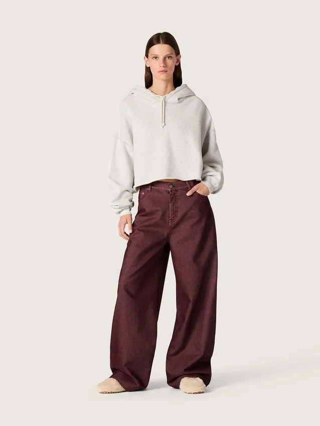 Star Damen-Cropped-Hoodie aus grau melierter Baumwolle