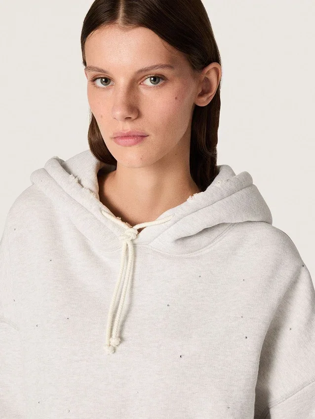Star Damen-Cropped-Hoodie aus grau melierter Baumwolle