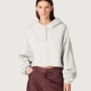 Star Damen-Cropped-Hoodie aus grau melierter Baumwolle