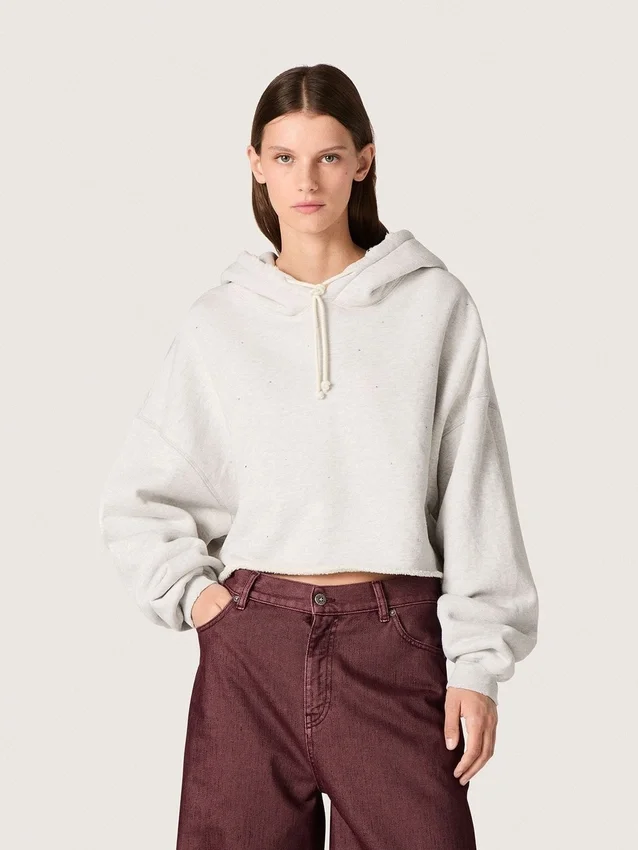 Star Damen-Cropped-Hoodie aus grau melierter Baumwolle