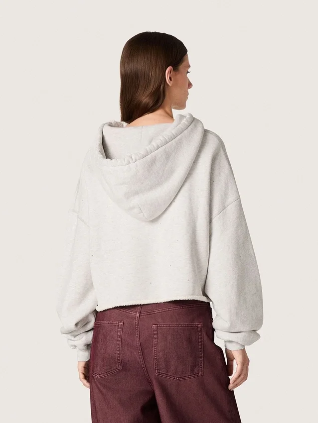 Star Damen-Cropped-Hoodie aus grau melierter Baumwolle