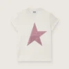 «Star»-Mädchen-Hemd aus weissem Baumwolljersey mit rosa Glitzerstern