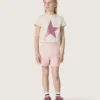 «Star»-Mädchen-Hemd aus weissem Baumwolljersey mit rosa Glitzerstern