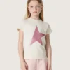 «Star»-Mädchen-Hemd aus weissem Baumwolljersey mit rosa Glitzerstern