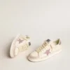 Stardan für Damen aus Nappa und Wildleder mit rosa Glitzerstern und Fersenlasche