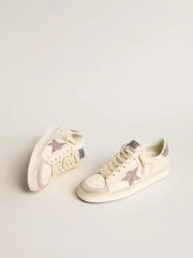 Stardan für Damen aus Nappa und Wildleder mit rosa Glitzerstern und Fersenlasche