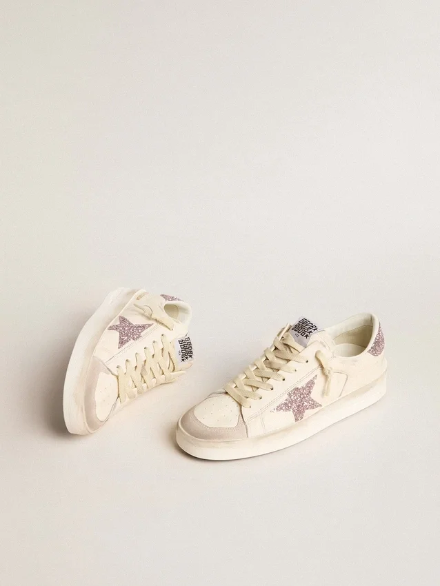 Stardan für Damen aus Nappa und Wildleder mit rosa Glitzerstern und Fersenlasche