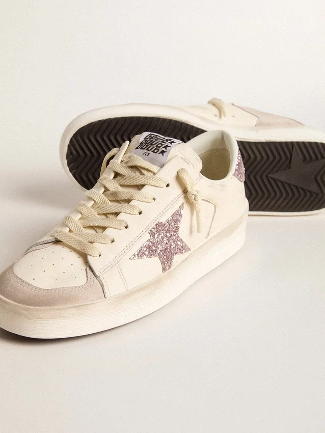 Stardan für Damen aus Nappa und Wildleder mit rosa Glitzerstern und Fersenlasche