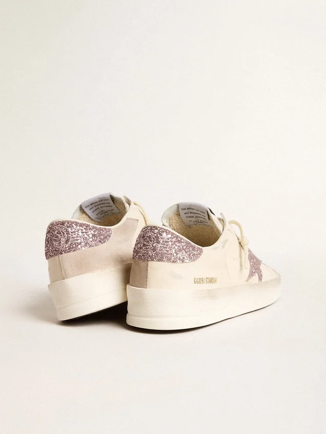 Stardan für Damen aus Nappa und Wildleder mit rosa Glitzerstern und Fersenlasche