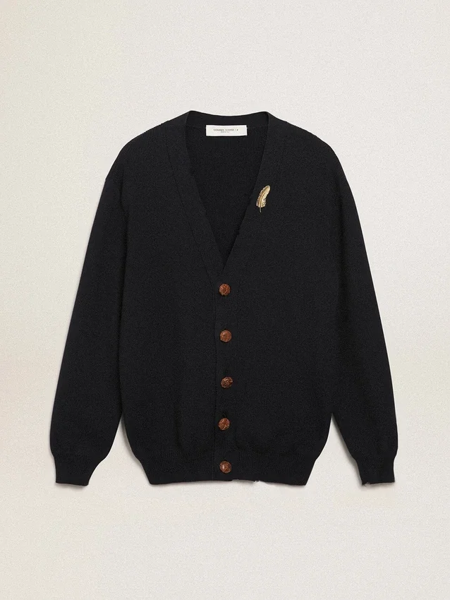 Strickjacke aus der Golden Collection aus dunkelblauer Baumwolle mit Used-Look