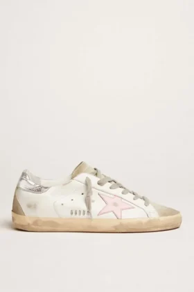 Super-Star aus Leder für Damen mit rosa Stern und silberner Fersenlasche