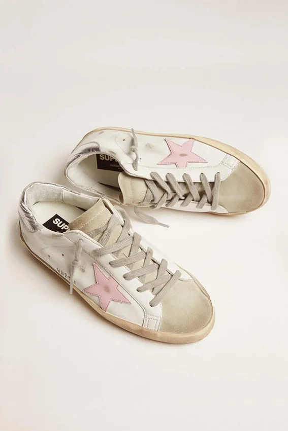 Super-Star aus Leder für Damen mit rosa Stern und silberner Fersenlasche