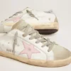Super-Star aus Leder für Damen mit rosa Stern und silberner Fersenlasche