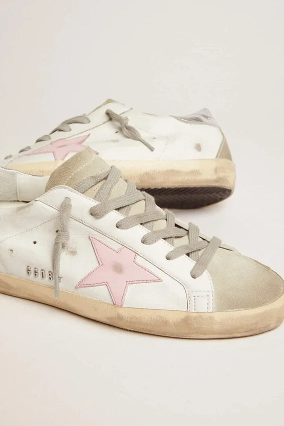 Super-Star aus Leder für Damen mit rosa Stern und silberner Fersenlasche