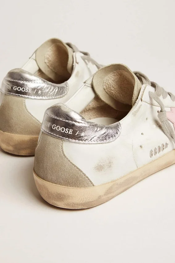 Super-Star aus Leder für Damen mit rosa Stern und silberner Fersenlasche