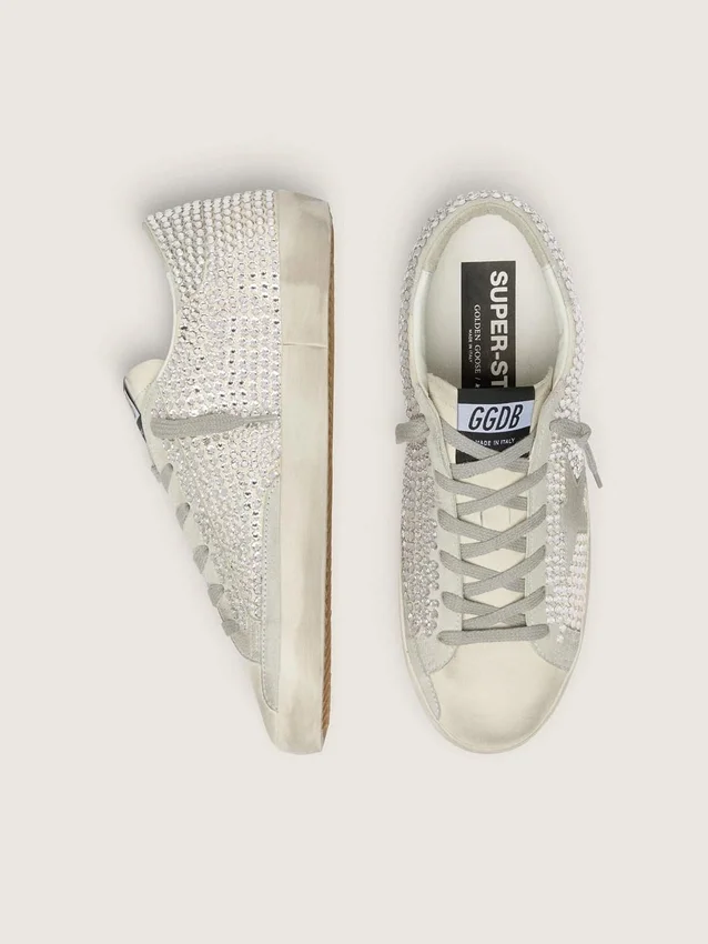 Super-Star aus Nubukleder mit Swarovski-Kristallen und eisgrauem Wildlederstern