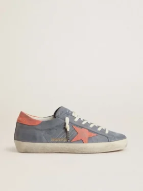 Super-Star für Damen aus blauem Nubukleder mit rosa Stern aus Wildleder und Fersenlasche