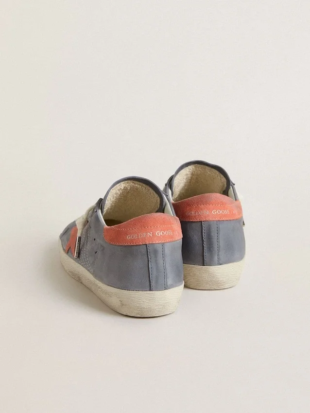 Super-Star für Damen aus blauem Nubukleder mit rosa Stern aus Wildleder und Fersenlasche