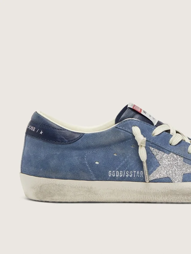 Super-Star für Damen aus denimblauem Wildleder mit silbernem Glitzerstern