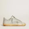 Super-Star für Damen aus gealtertem weissem Nubukleder mit Swarovski-Kristallen