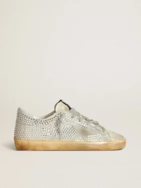 Super-Star für Damen aus gealtertem weissem Nubukleder mit Swarovski-Kristallen