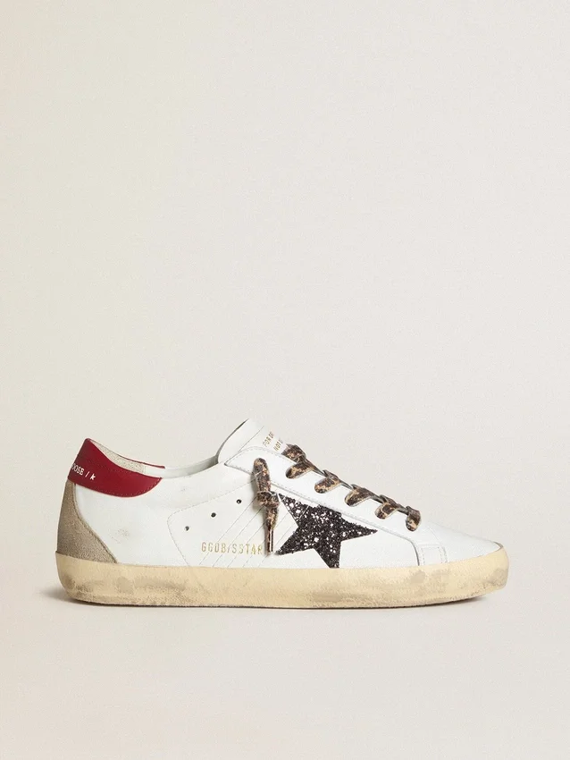 Super-Star für Damen aus Nappa mit Glitzerstern und roter Nappa-Fersenlasche