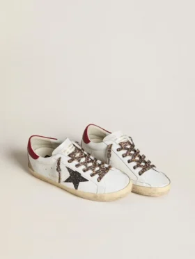 Super-Star für Damen aus Nappa mit Glitzerstern und roter Nappa-Fersenlasche