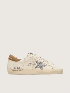 Super-Star für Damen aus Nappa mit silbernem Glitzerstern und durchgehendem Schriftzug