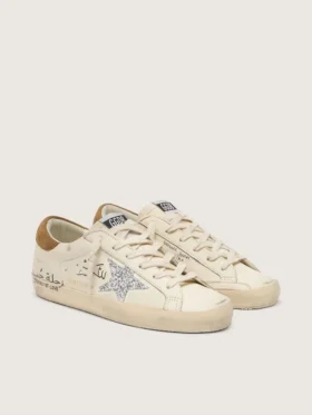 Super-Star für Damen aus Nappa mit silbernem Glitzerstern und durchgehendem Schriftzug