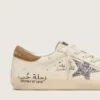 Super-Star für Damen aus Nappa mit silbernem Glitzerstern und durchgehendem Schriftzug