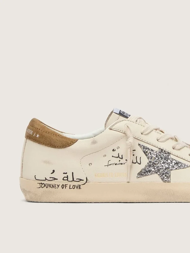 Super-Star für Damen aus Nappa mit silbernem Glitzerstern und durchgehendem Schriftzug