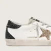 Super-Star für Damen aus Nappaleder mit goldenem Glitzerstern und schwarzer Glitzer-Fersenlasche