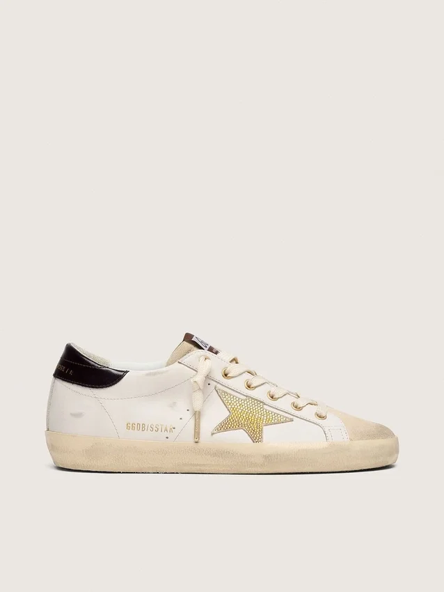 Super-Star für Damen aus weissem Leder mit goldenem Swarovski-Stern