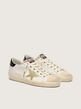 Super-Star für Damen aus weissem Leder mit goldenem Swarovski-Stern