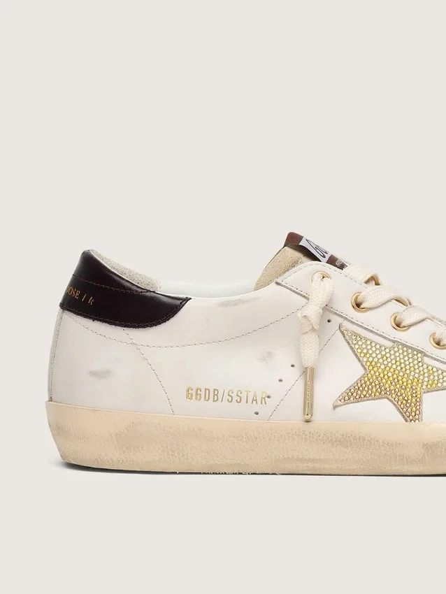 Super-Star für Damen aus weissem Leder mit goldenem Swarovski-Stern