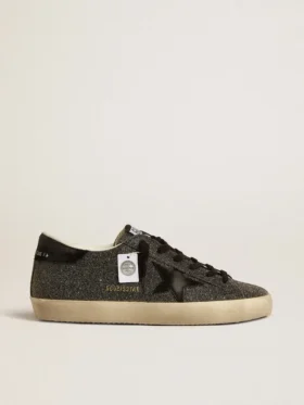Super-Star für Damen in schwarzen Swarovski-Kristallen mit schwarzem Stern aus Wildleder