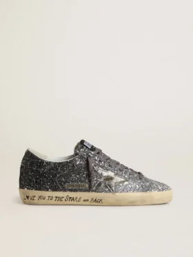 Super-Star für Damen mit glitzerndem Obermaterial und silbernem Stern aus Metallic-Leder