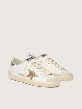 Super-Star für Damen mit goldenem Glitzerstern und eisgrauen Wildledereinsätzen