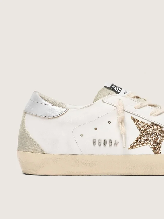 Super-Star für Damen mit goldenem Glitzerstern und eisgrauen Wildledereinsätzen