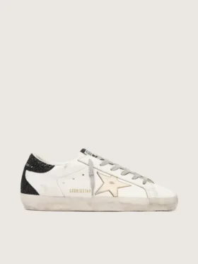 Super-Star für Damen mit goldenem Stern und schwarzer Glitzer-Fersenlasche