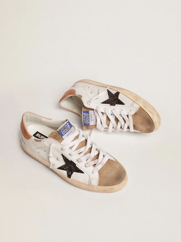 Super-Star für Damen mit schwarzem Glitzerstern und rosa Fersenlasche